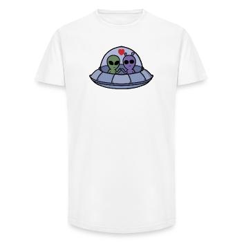 Adorable Alien Couple with Hearts Galactic Romance - Long Fit Men's T-Shirt - white - Front - AI Model Male 185 light (185cm)