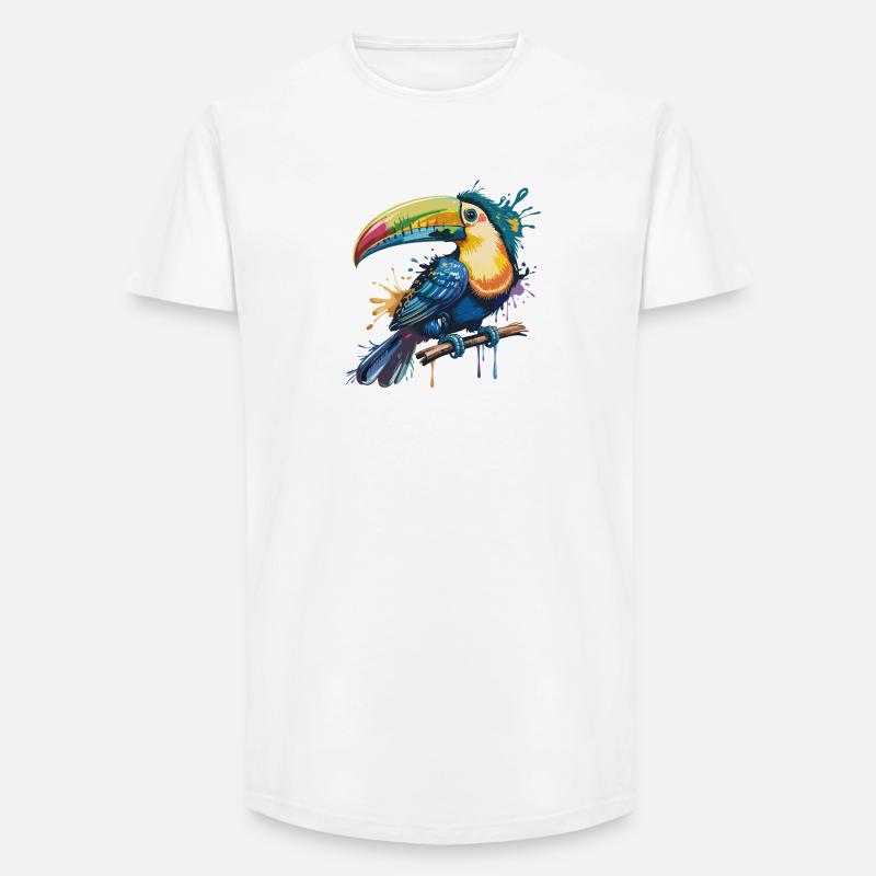 Bunter Tukan Farbexplosion - Long Fit Männer T-Shirt - Weiß
