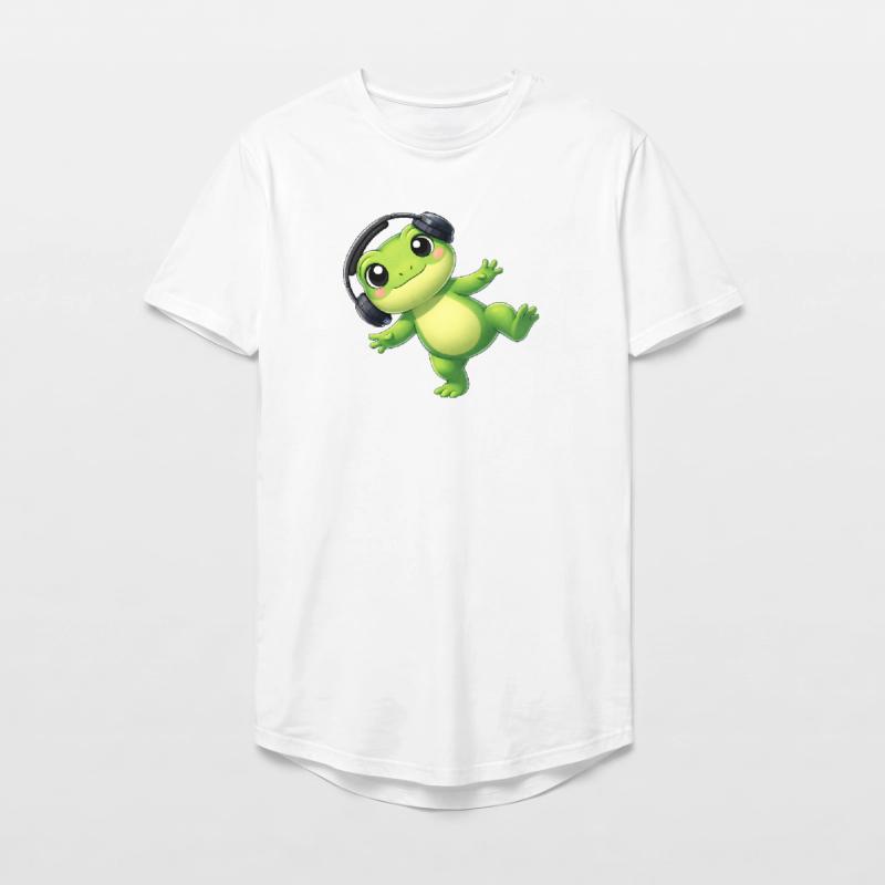 Cute frog toad toad with headphones dancing tech Long Fit Men's T-Shirt