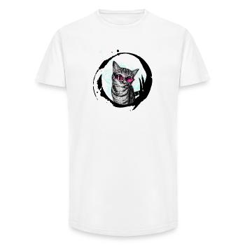 Cool Cat – Lunettes de soleil roses Combinaison Art rétro - T-shirt coupe longue homme - blanc - Devant - AI Model Male 185 light (185cm)