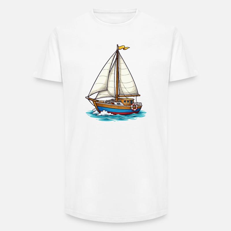 Segelbåts-nautisk illustration - T-shirt herr med lång passform - vit