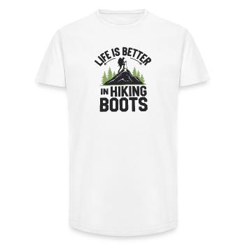 Life is Better in Hiking Boots - Long Fit Men's T-Shirt - white - Front - AI Model Male 185 light (185cm)