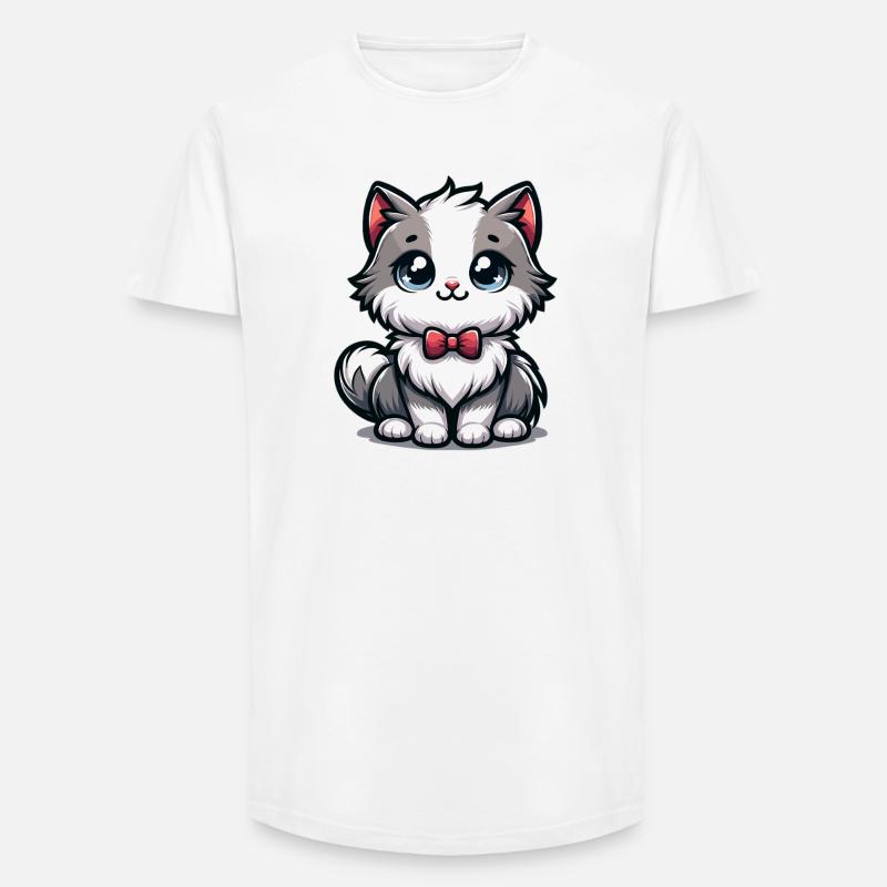 Gattino coccolone con papillon rosso - T-shirt uomo a vestibilità lunga - bianco
