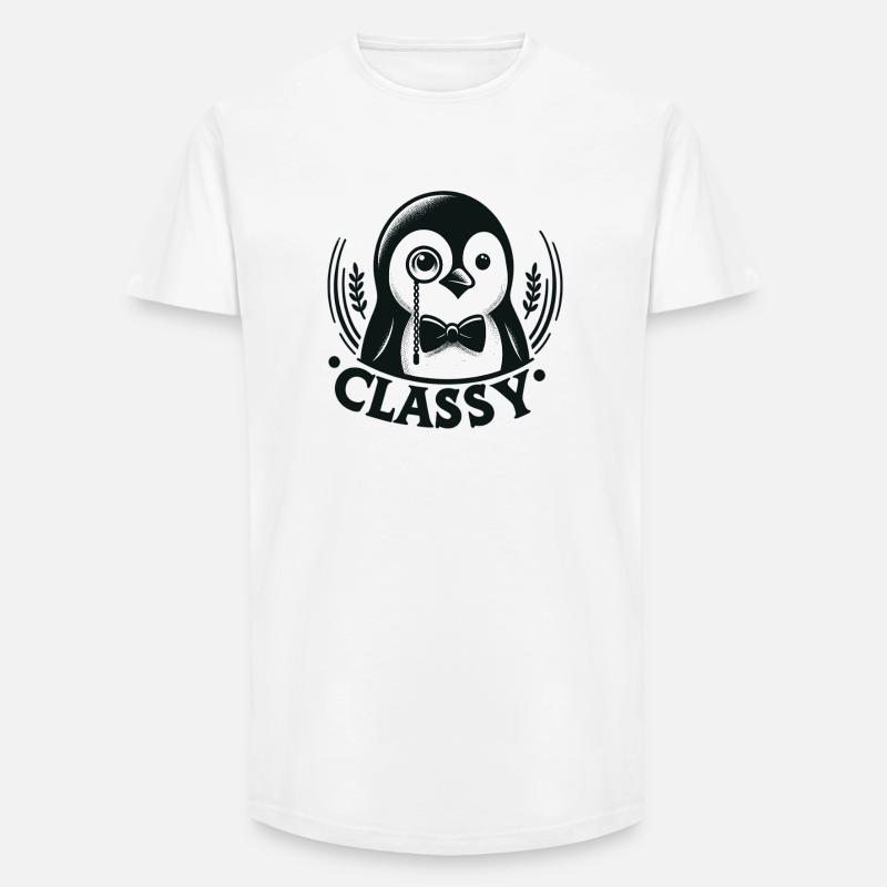 Pinguino elegante con monocolo - T-shirt uomo a vestibilità lunga - bianco