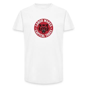 Le travail fait, le capital prend - Logo du socialisme - T-shirt coupe longue homme - blanc - Devant - AI Model Male 185 light (185cm)