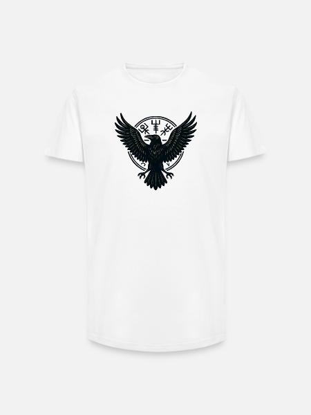 Schwarzer Rabe im Runenkreis - Long Fit Männer T-Shirt - Weiß