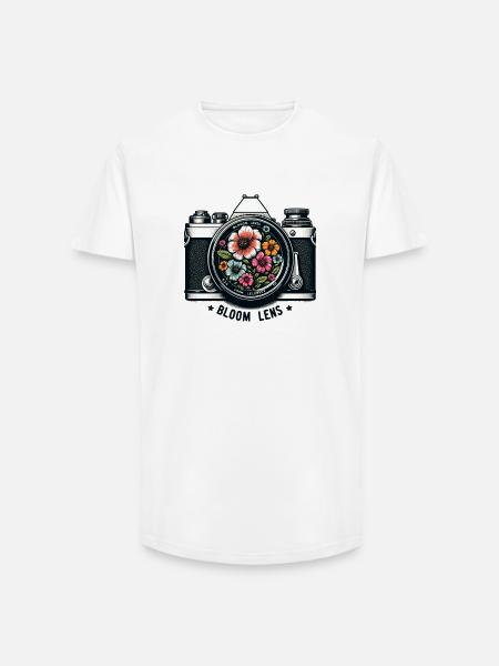 Blumenlinse Retro Florale Motive - Long Fit Männer T-Shirt - Weiß