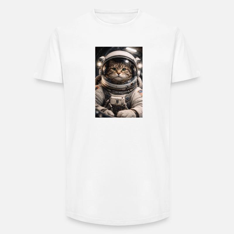Chat de l’espace en costume d’astronaute - T-shirt coupe longue homme - blanc
