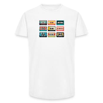 Retro Music Cassettes – Vintage Tape Collection - Long Fit Men's T-Shirt - white - Front - AI Model Male 185 light (185cm)
