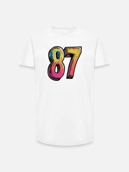87 Zahl Bunt - Long Fit Männer T-Shirt - Weiß