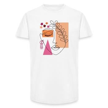 Art minimaliste du visage abstrait de la femme - T-shirt coupe longue homme - blanc - Devant - AI Model Male 185 light (185cm)