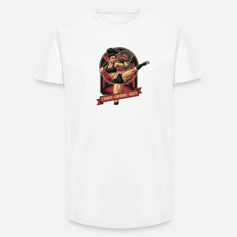 Kampfkunstheldin mit Drache - Long Fit Männer T-Shirt - Weiß