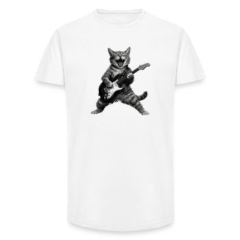 Funny Rock and Roll Cat Electric Guitar - Long Fit Men's T-Shirt - white - Front - AI Model Male 185 light (185cm)