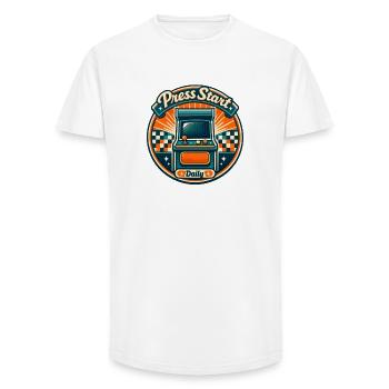 Press Start | Arcade Retro Daily Grind - Long Fit Men's T-Shirt - white - Front - AI Model Male 185 light (185cm)