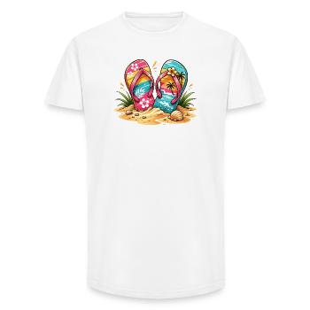 Illustration des tongs sur la plage - T-shirt coupe longue homme - blanc - Devant - AI Model Male 185 light (185cm)