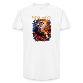 Chostakovitch Le son du feu au piano - T-shirt coupe longue homme - blanc - Devant - AI Model Male 185 light (185cm)