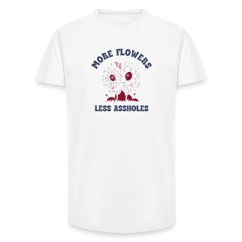 Plus de fleurs, moins de connards – Expression rétro sur les fleurs - T-shirt coupe longue homme - blanc - Devant - AI Model Male 185 light (185cm)