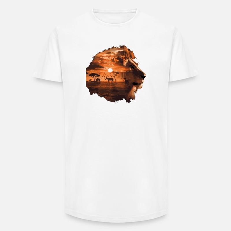 Löwe Savanne Sunset Double Exposure Design - Long Fit Männer T-Shirt - Weiß