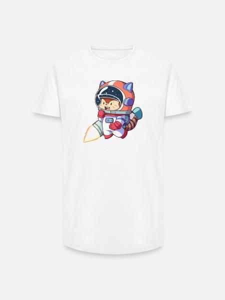 Astronaute chat en combinaison spatiale - T-shirt coupe longue homme - blanc
