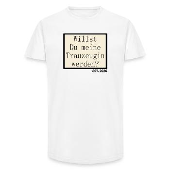 Question sur la demoiselle d’honneur du mariage 2026 - T-shirt coupe longue homme - blanc - Devant - AI Model Male 185 light (185cm)
