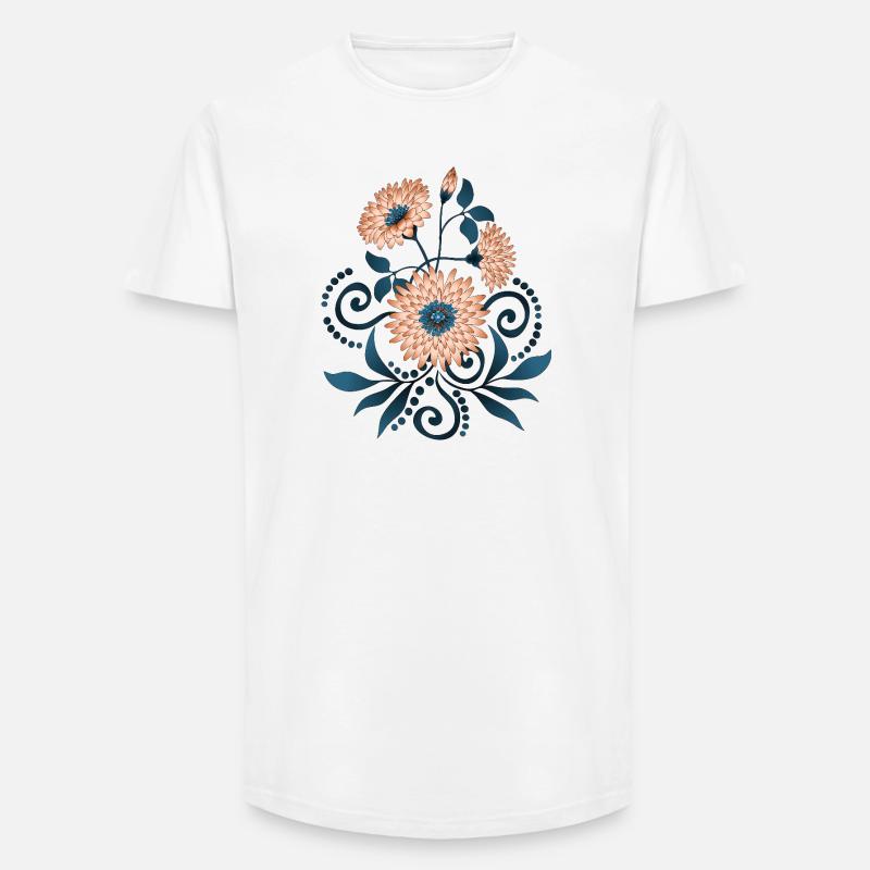 blomster - T-skjorte herre med lang passform - hvit