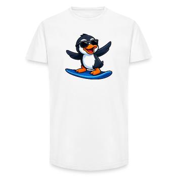 Cool Penguin Surfer Sports nautiques Soleil d’été - T-shirt coupe longue homme - blanc - Devant - AI Model Male 185 light (185cm)