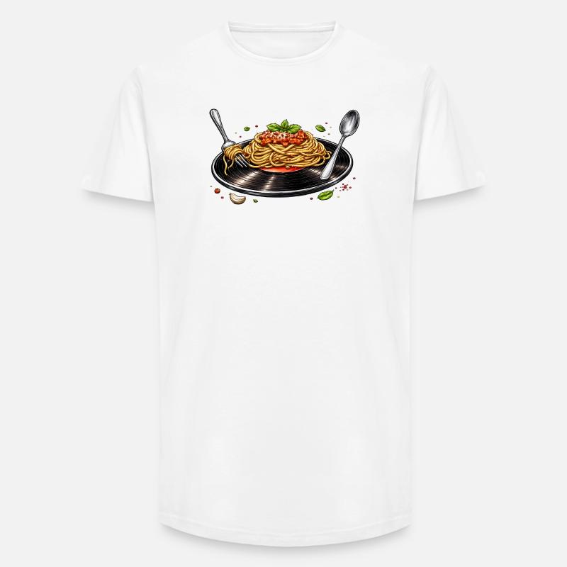 Spaghetti su disco in vinile - T-shirt uomo a vestibilità lunga - bianco