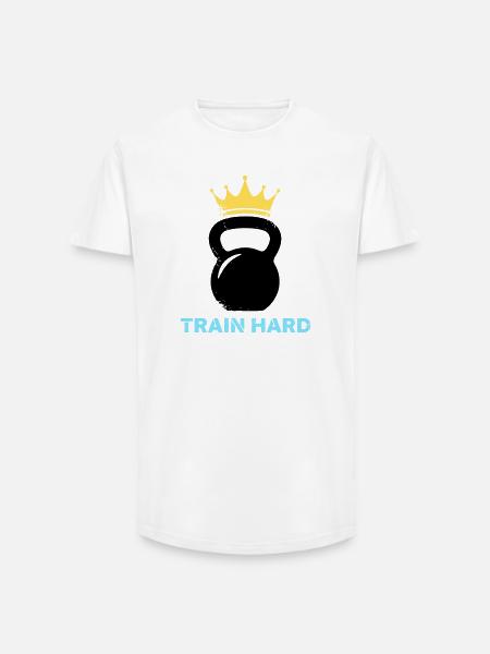 Kettlebell Crown Train Hard - Long Fit Men's T-Shirt - white