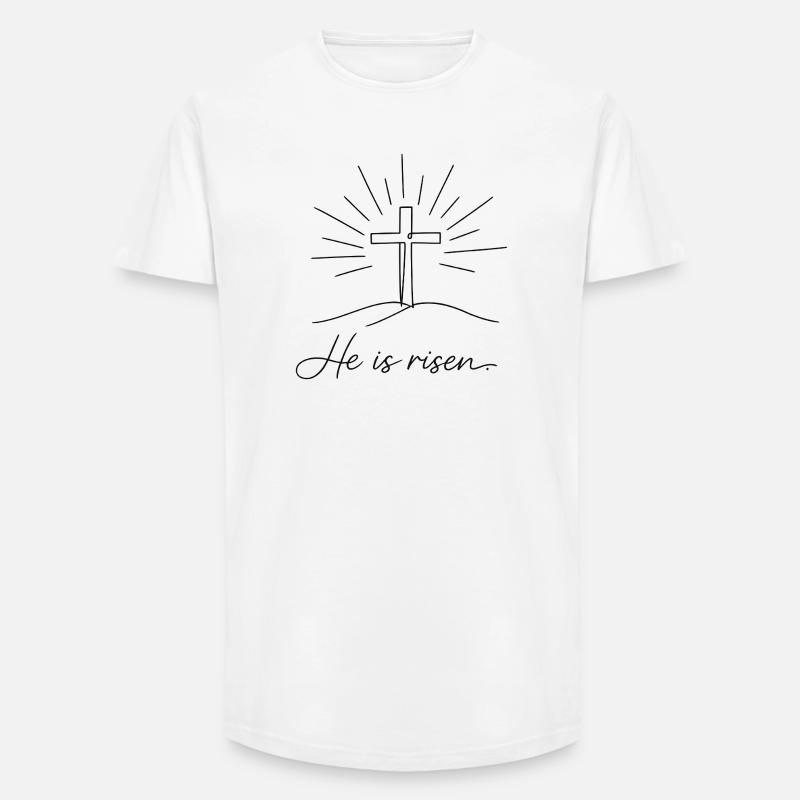 Crucifix He is Risen Easter Jesus - Long Fit Men's T-Shirt - white