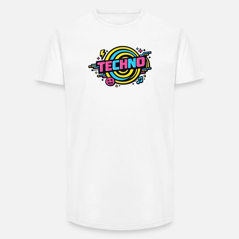 Techno Neon Retro Circle - Long Fit Men's T-Shirt - white