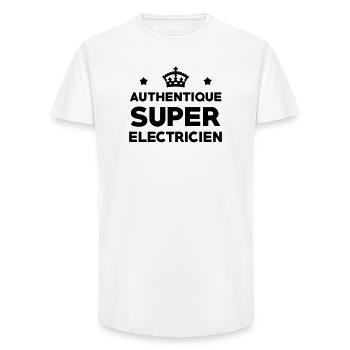 Authentique Super Électricien : Design Pro Métier - T-shirt coupe longue homme - blanc - Devant - AI Model Male 185 light (185cm)