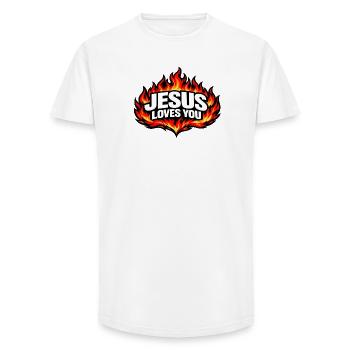 Jesus Loves You Flames Retro - Long Fit Men's T-Shirt - white - Front - AI Model Male 185 light (185cm)
