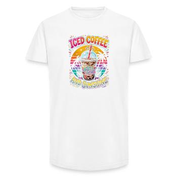 Café glacé et soleil - T-shirt coupe longue homme - blanc - Devant - AI Model Male 185 light (185cm)