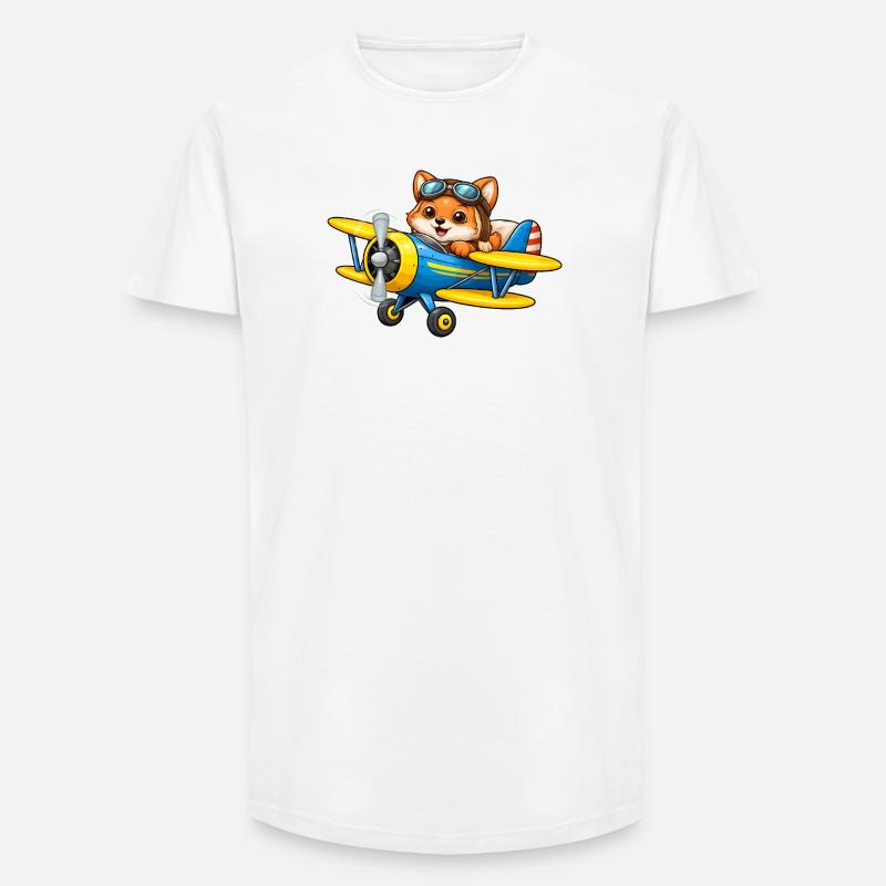 Fuchs Pilot Doppeldecker Flugzeug Cartoon   - Long Fit Männer T-Shirt - Weiß
