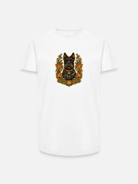 Floral Frame Scottish Terrier - Long Fit Men's T-Shirt - white