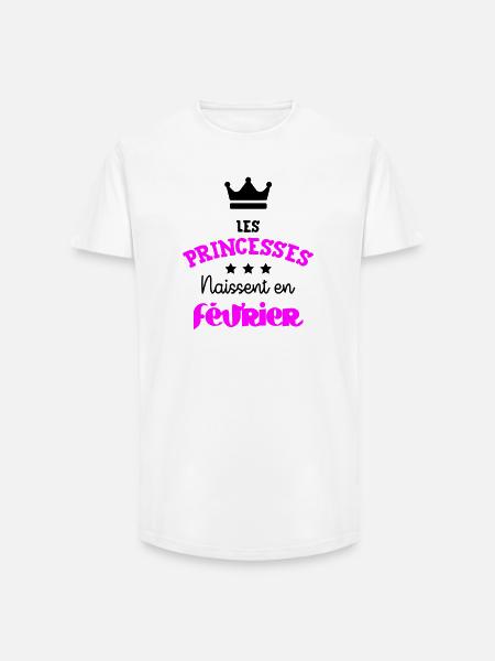 Prinsessa född i februari Födelsedagspresent - T-shirt herr med lång passform - vit