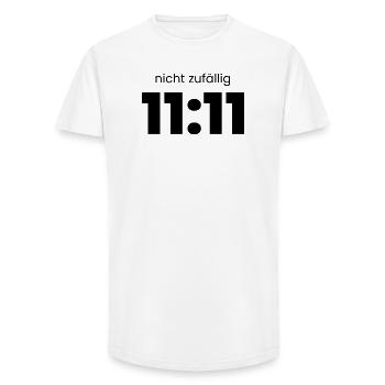 11:11 Nicht zufällig – Minimalistisches Cosmic Tim - Long Fit Männer T-Shirt - Weiß - Vorne - AI Model Male 185 light (185cm)