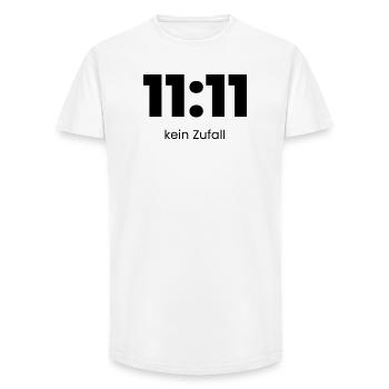 11:11 Kein Zufall – Minimal Statement Shirt - Long Fit Männer T-Shirt - Weiß - Vorne - AI Model Male 185 light (185cm)