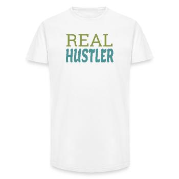 Real Hustler Motivational Entrepreneur Quote Art - Long Fit Men's T-Shirt - white - Front - AI Model Male 185 light (185cm)