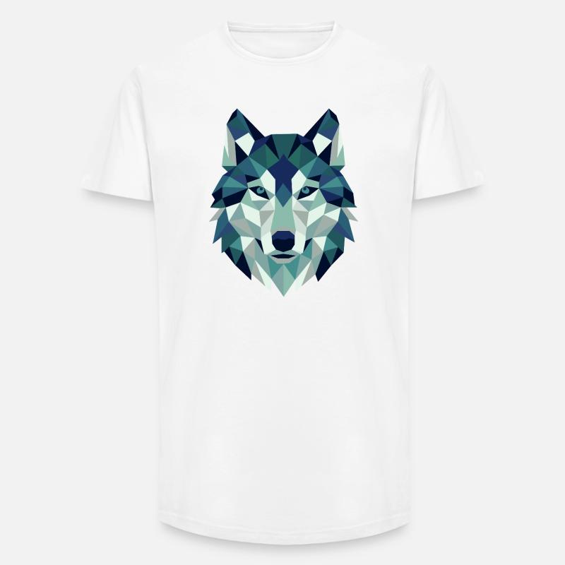 Wolfskopf Polygon Geometrie  - Long Fit Männer T-Shirt - Weiß
