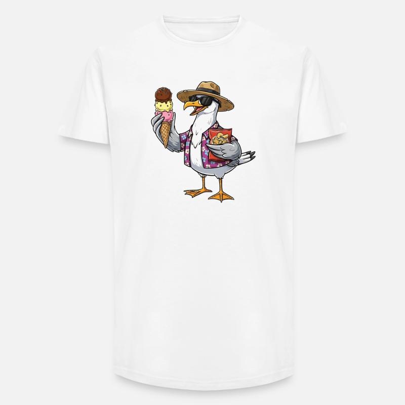 Lustige Strandmöwe Mit Eistüte - Long Fit Männer T-Shirt - Weiß