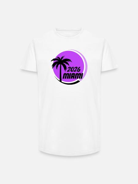 Miami Palm Trees Neon Logo - Long Fit Men's T-Shirt - white
