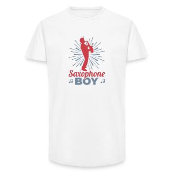 Boy playing saxophone - Long Fit Men's T-Shirt - white - Front - AI Model Male 185 light (185cm)