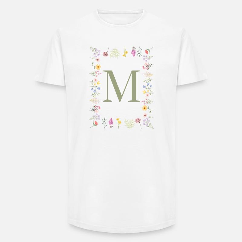 Initiale M Blumen Monogramm - Long Fit Männer T-Shirt - Weiß