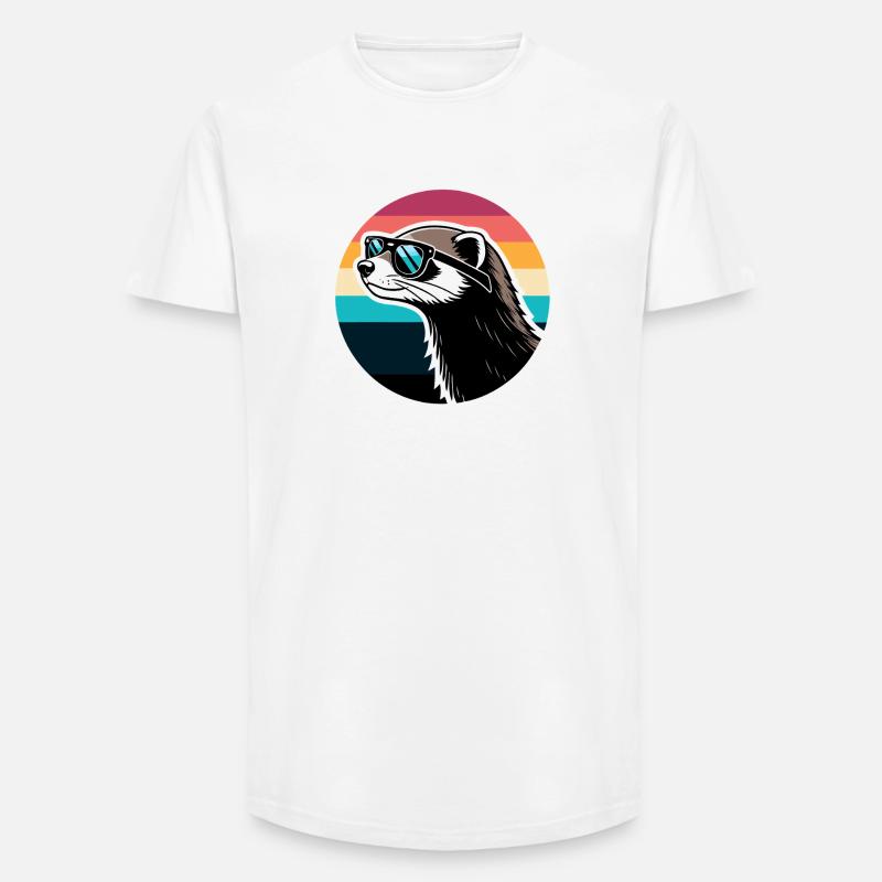 Frettchen-Silhouette Retro-Regenbogen - Long Fit Männer T-Shirt - Weiß