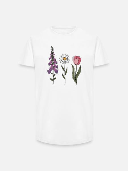 Foxglove-Daisy Tulip III - Long Fit Männer T-Shirt - Weiß