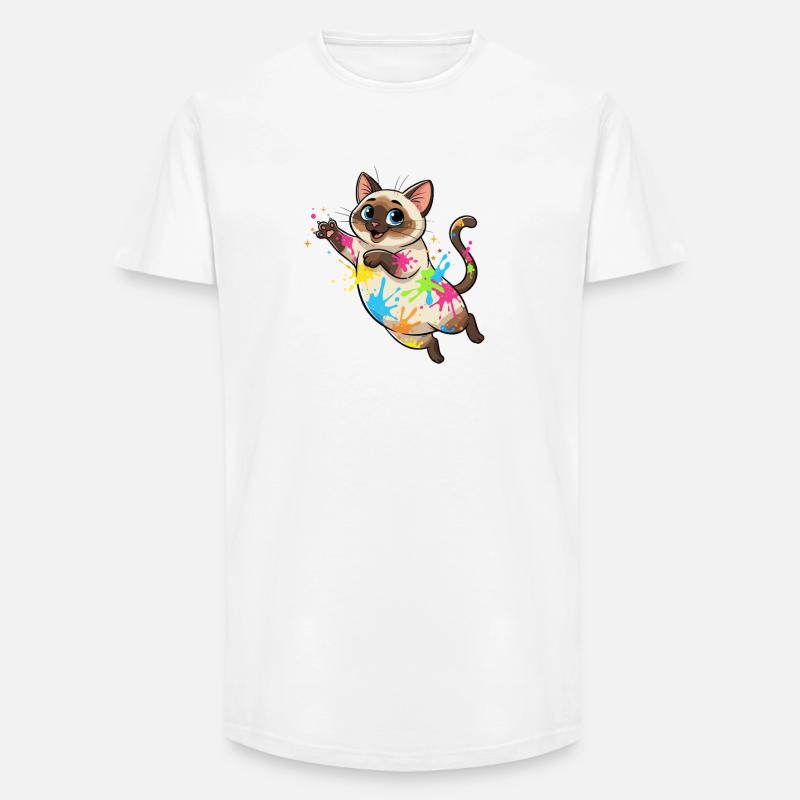 Bunte Farbklecks Katze - Long Fit Männer T-Shirt - Weiß