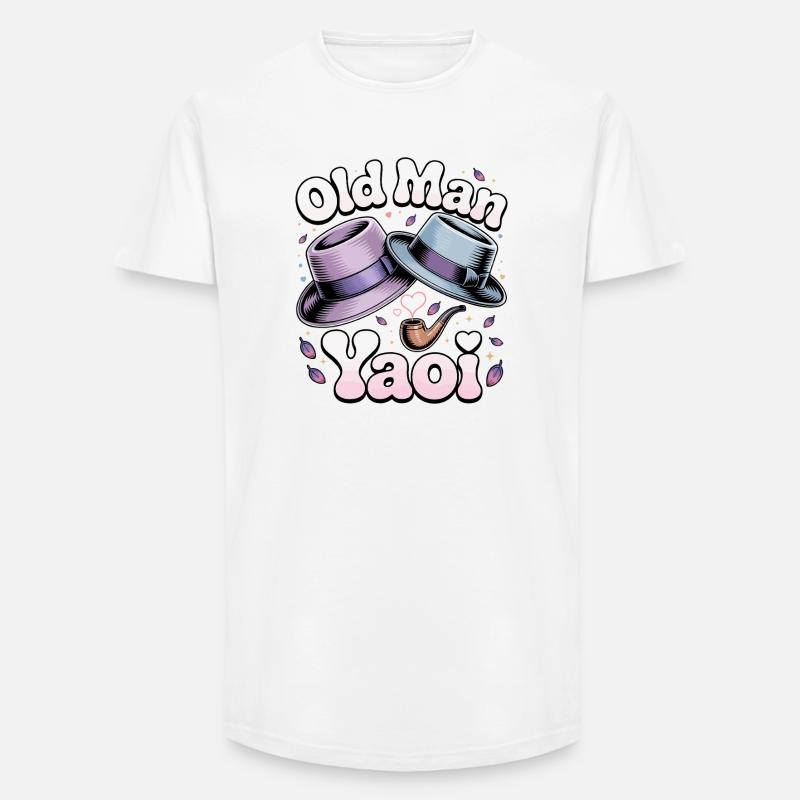 Vecchio Yaoi: Cappelli Pipe - T-shirt uomo a vestibilità lunga - bianco