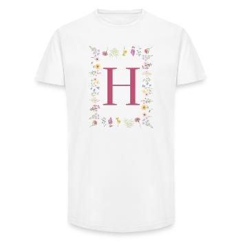 Floral initials "H", letters monogram - Long Fit Men's T-Shirt - white - Front - AI Model Male 185 light (185cm)