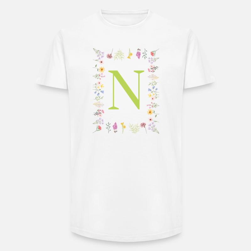 Florale Initialen " N ", Buchstaben Monogramm  - Long Fit Männer T-Shirt - Weiß